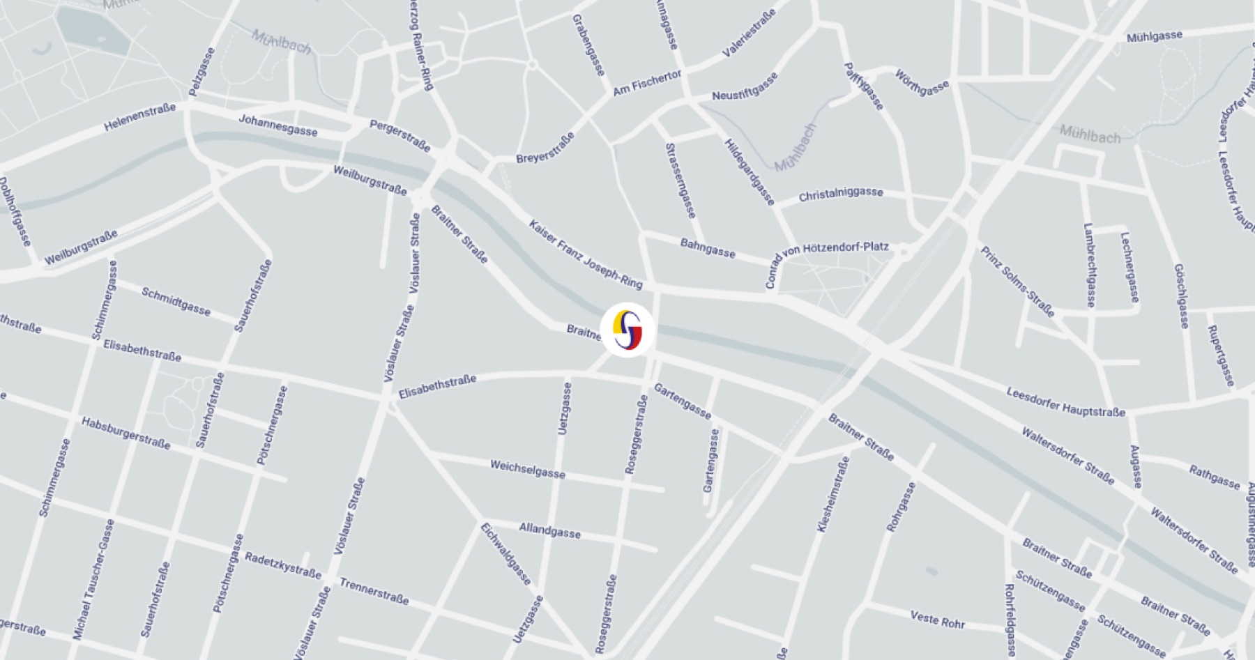 Lageplan der Kanzlei Baden, Roseggerstraße 4
